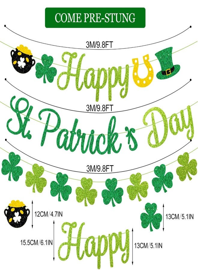 PTFNY Glittery Happy St. Patrick's Day Banner Shamrock Banner Saint Pattys Day Banner St Patricks Day Shamrock Garland Decorations for Irish Lucky Day Decorations - Image 2