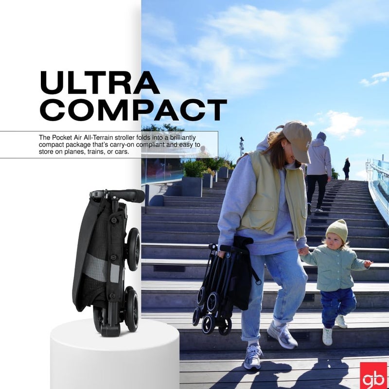GB Pockit Air All Terrain Ultra Compact Lightweight Travel Stroller With Breathable Fabric In Velvet Black - Image 3