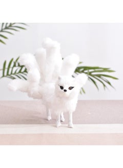 Simulation Nine-tail Fox Model Fox Plush Wanu Doll Desktop Resin Creative Decoration White Fox Decoration Props-Color:White Small Size Station Nine Tail