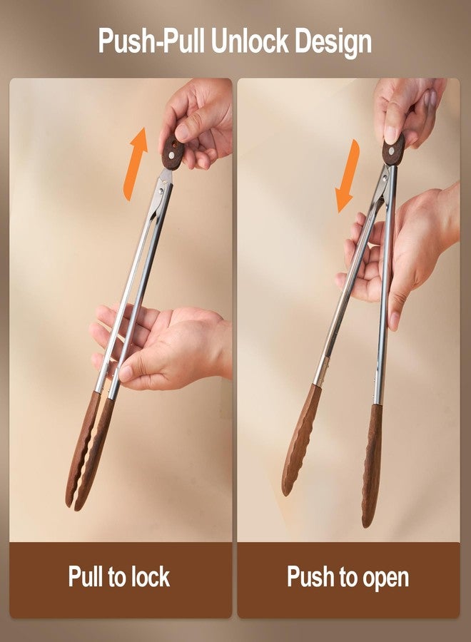 stochastic box Wooden Kitchen Cooking Tongs 2 Pcs Food Tongs with Wood Tip 9 Inch 12 Inch Walnut Wooden Kitchen Tongs for Salad Tossing and Serving Food - Image 3