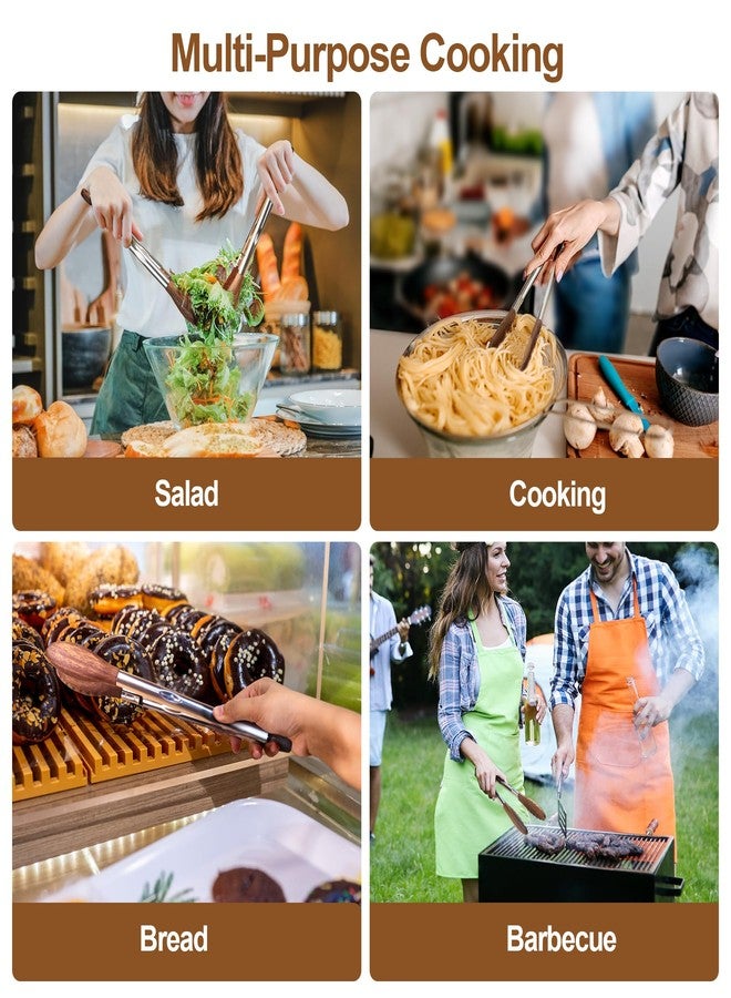 stochastic box Wooden Kitchen Cooking Tongs 2 Pcs Food Tongs with Wood Tip 9 Inch 12 Inch Walnut Wooden Kitchen Tongs for Salad Tossing and Serving Food - Image 5