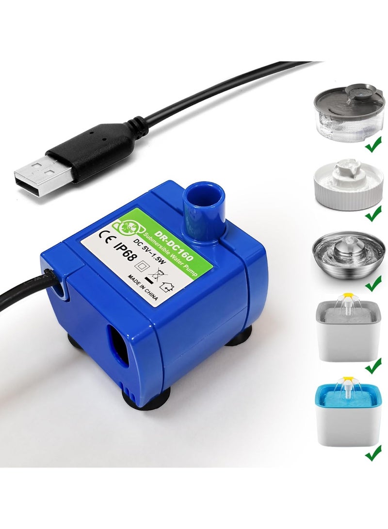 Cat Water Fountain Pump,Pet Fountain Pump No LED light Replacement Pump Motor for 360°Stainless Steel Cat Fountain and Cupcake Ceramic Cat Drinking Fountain - Image 1