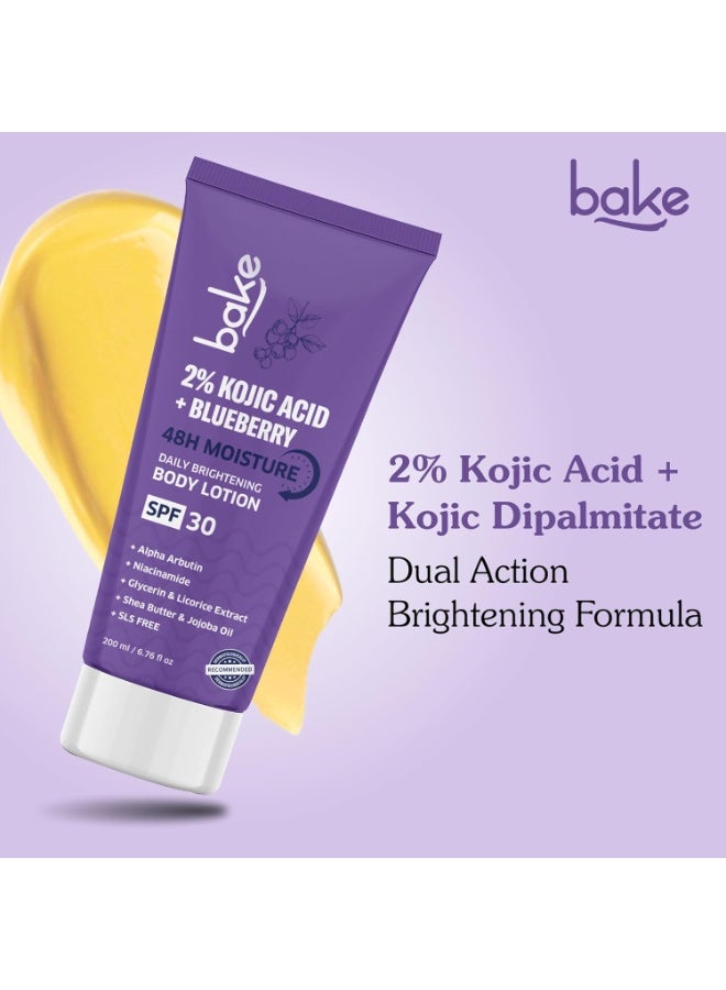 BAKE 2% Kojic Acid Brightening Body Lotion (200 ml) with Niacinamide & SPF 30 PA+++ for Pigmentation & Tan Removal | For Dark Spots & Sun Protection | De-Tan Body Lotion | Tanned & Pigmented Skin | For Women & Men - Image 3