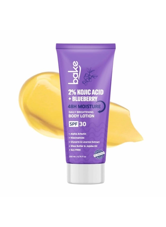 BAKE 2% Kojic Acid Brightening Body Lotion (200 ml) with Niacinamide & SPF 30 PA+++ for Pigmentation & Tan Removal | For Dark Spots & Sun Protection | De-Tan Body Lotion | Tanned & Pigmented Skin | For Women & Men - Image 1