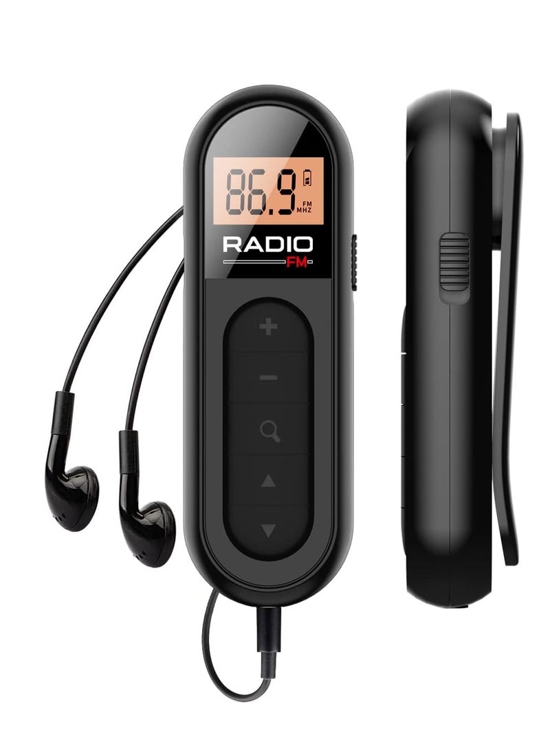 Generic - FM Radio, Rechargeable Portable Pocket Transistor Radio with Best Reception,LCD Digital Tuning with Backlight, Stereo Sound, Belt Clip for Jogging,Walking (Black) - Image 1