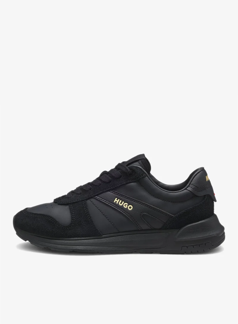 HUGO Black Suede sneakers with gold-tone foiled logo for Men | Best Price UAE