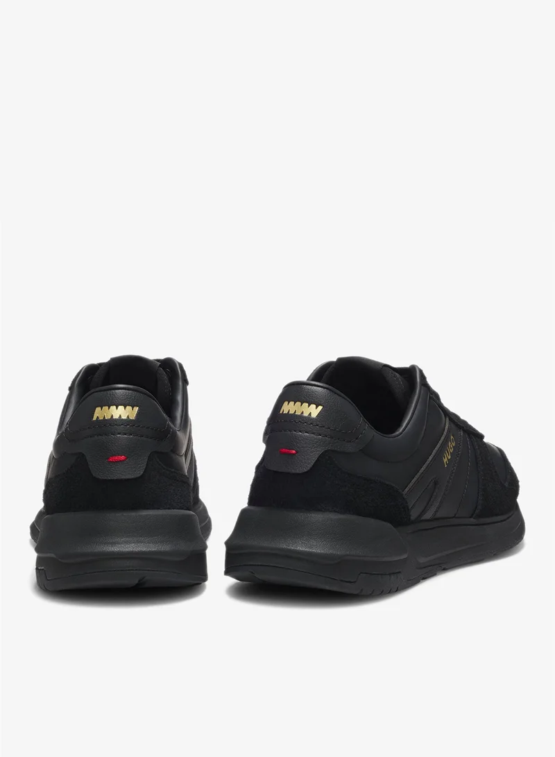 HUGO Black Suede sneakers with gold-tone foiled logo for Men | Best Price UAE