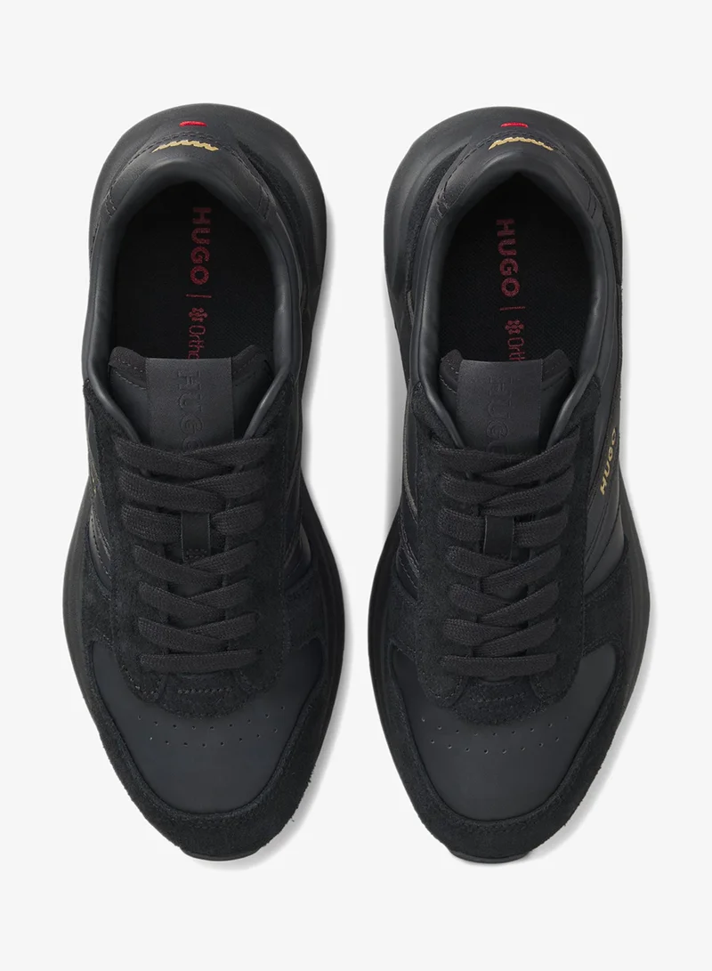 HUGO Black Suede sneakers with gold-tone foiled logo for Men | Best Price UAE