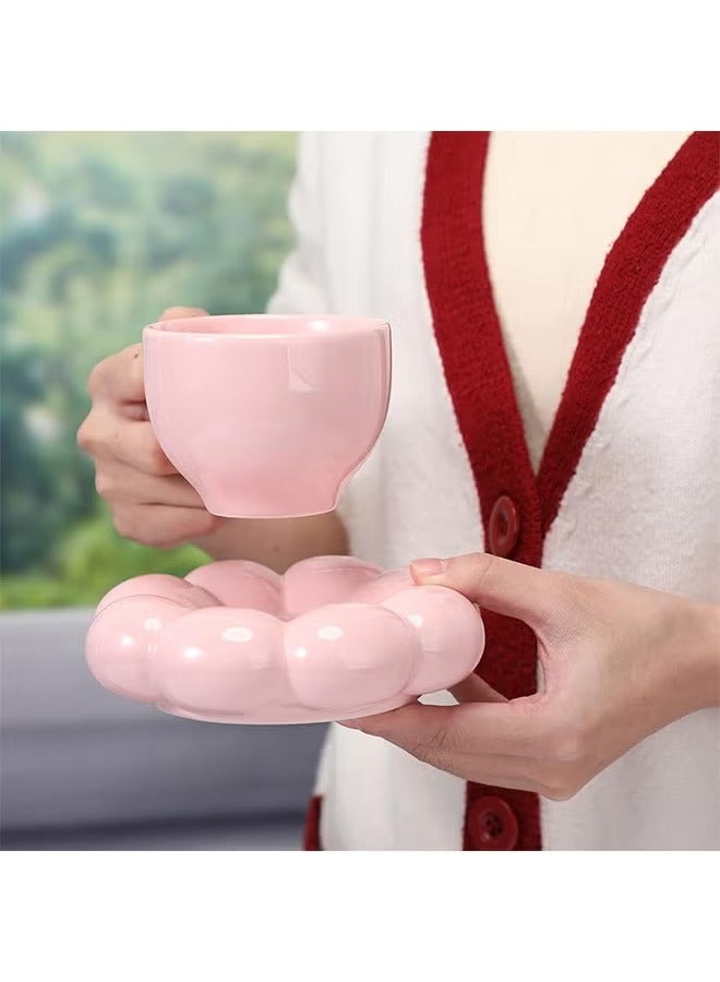 Ceramic Flower Coffee Mug with Saucer,Creative Cloud Coffee Cup,Ceramic Tea Cup Mug for Coffee Milk Tea Latte Yogurt,Pink - Image 5