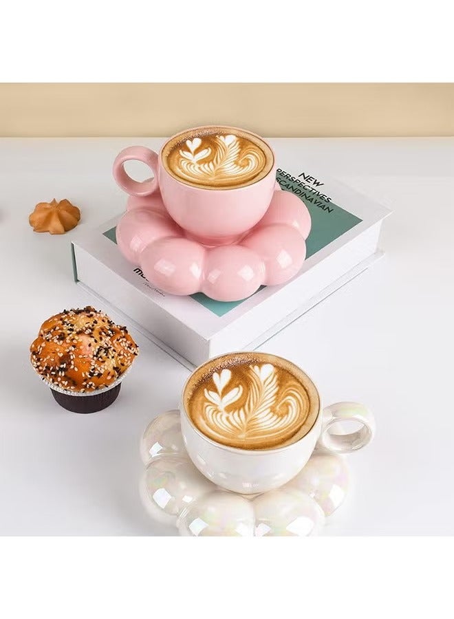 Ceramic Flower Coffee Mug with Saucer,Creative Cloud Coffee Cup,Ceramic Tea Cup Mug for Coffee Milk Tea Latte Yogurt,Pink - Image 2