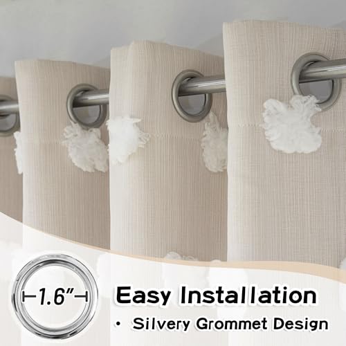 MYSKY HOME Kids Curtains for Girls Bedroom Double Layer Curtain for Daughter Room 84 Inches Long Pom Pom Sheer Drapes Beige Curtains for Living Room Grommet Room Darkening Panels W52 X L84 - Image 2