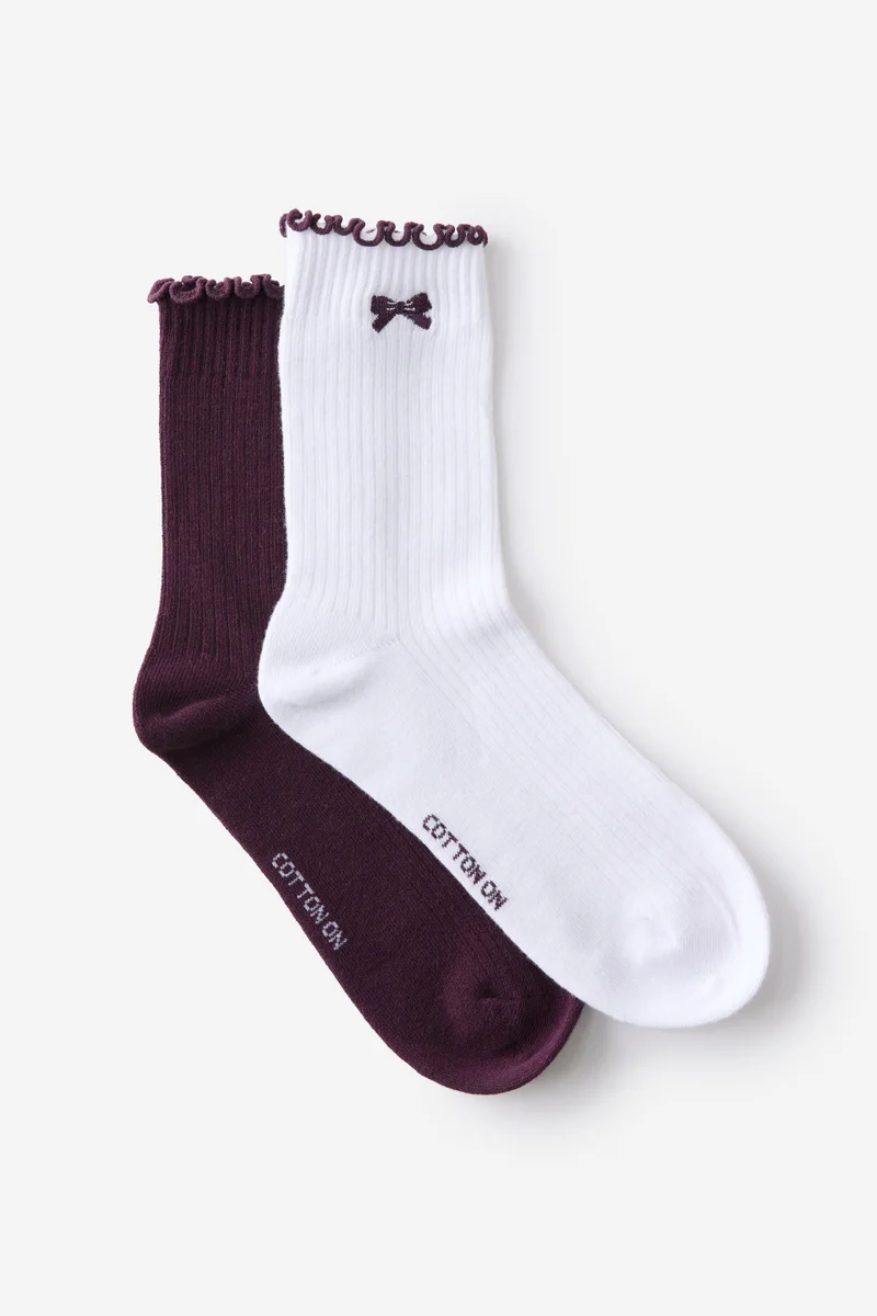 Rubi The Perfect Pair Frill Rib Crew Sock 2Pk