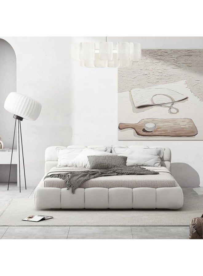Generic UAE Homes Modern Low Platform Bed Frame with Tufted Headboard, Grey Suede Upholstery, King Size without Mattress (180cm X 200cm)  - Image 2