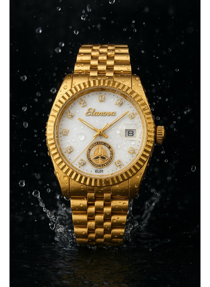 إيلانوفا ساعة أنيقة مقاومة للماء بسوار ذهبي من ستايل استيل المقاوم للصدأ تجمع بين الفخامة والمتانة - Image 4