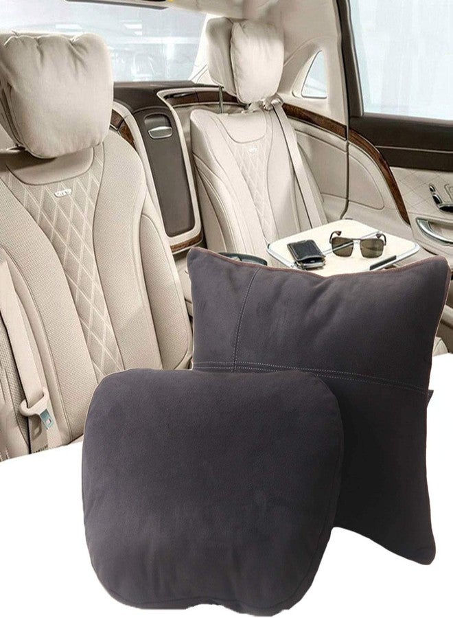 Kwak's Headrest Waist Cushion Set, Maybach Design S Class Super Soft Car Headrest Pillow Lumbar Support Fraud Suede Cover PP Cotton Filling Cushion (Black) - Image 1