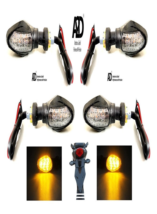 A2D® 17719. A2D Bike Tri-LED Sleek Amber Super Bright LED Indicators Set of 4 Orange for TVS Star City + - Image 3