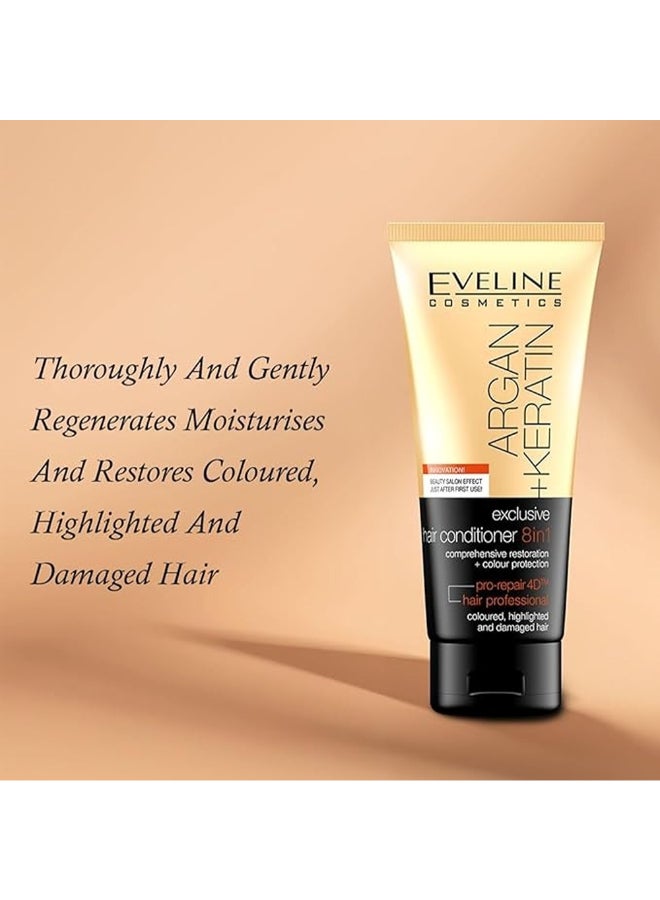 Eveline Cosmetics Argan And Keratin, 8-In-1 Hair Conditioner, Comprehensive Restoration + Colour Protection 200ml - Image 2