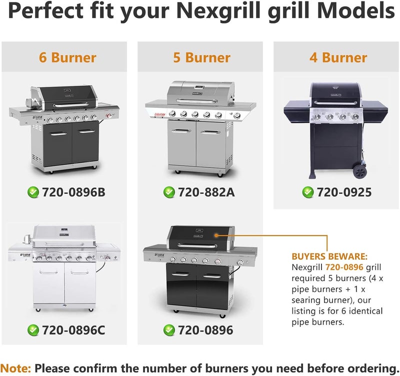 Adviace Grill Parts Kit Compatible with Nexgrill 720-0896B 720-0896C 720-0882A 720-0896 720-0925 720-0896E Grills, 6 Pack Grill Burner Tubes & Grill Ignitors & Flame Tamers Heat Shields - Image 2