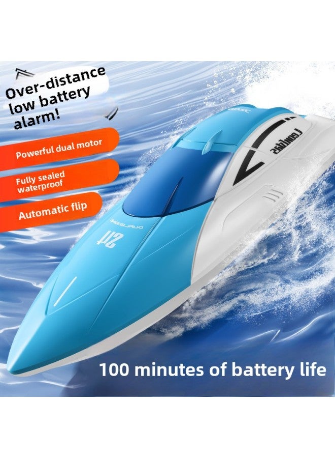 High Speed Remote Control Speedboat Oversized Remote Control Boat Children Charging Wireless Electric Boy Water Toy Boat Model-Color:Gift Box - Blue 100 Minutes Battery Life + Automatic Reset + Gear Adjustment-Specification:Single Rechargeable Battery - Image 4