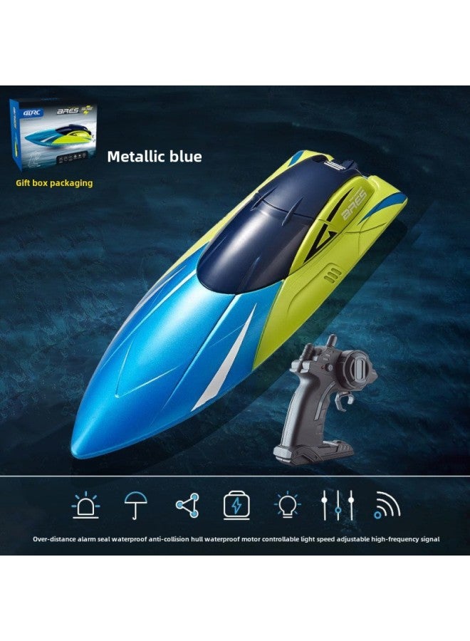 High Speed Remote Control Speedboat Oversized Remote Control Boat Children Charging Wireless Electric Boy Water Toy Boat Model-Color:Gift Box - Blue 100 Minutes Battery Life + Automatic Reset + Gear Adjustment-Specification:Single Rechargeable Battery - Image 1