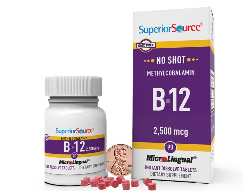 Superior Source NO SHOT METHYLCOBALAMIN B-12 2,500 mcg MicroLingual Instant Dissolve 90 Tablets Dietary Supplement - Image 2
