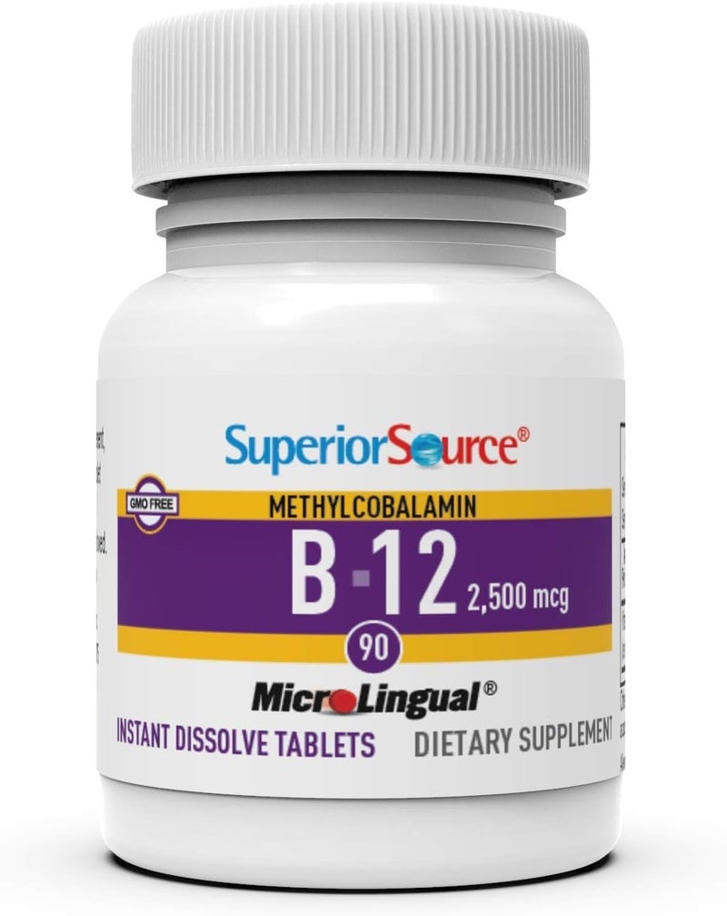 Superior Source NO SHOT METHYLCOBALAMIN B-12 2,500 mcg MicroLingual Instant Dissolve 90 Tablets Dietary Supplement - Image 3