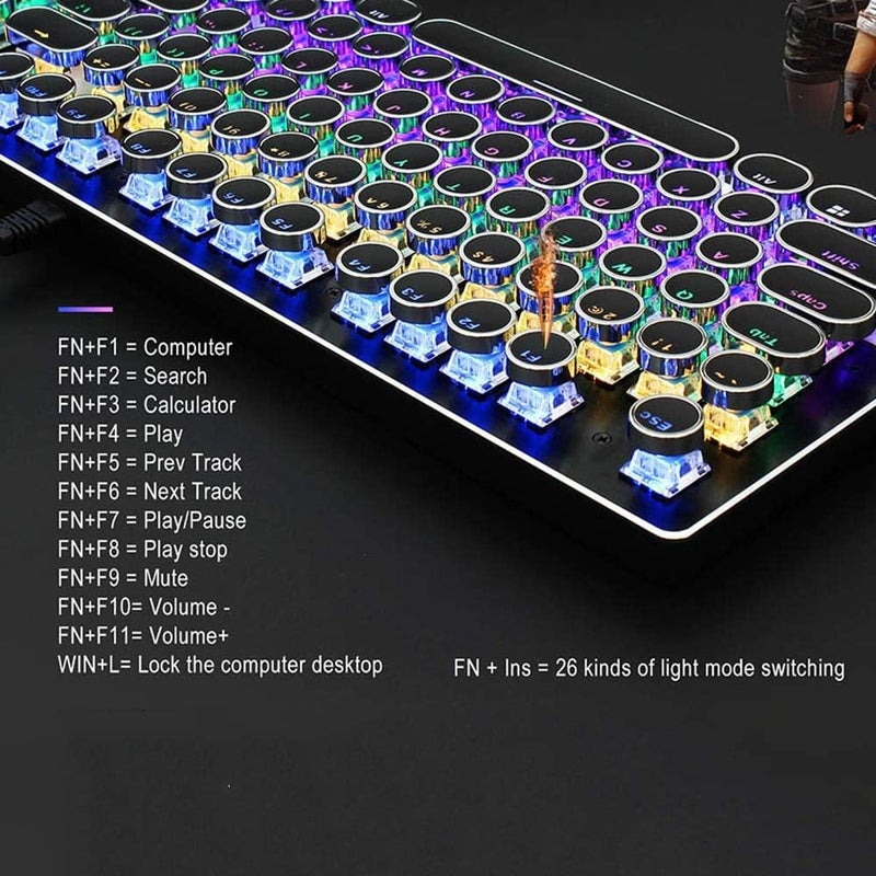 Light Mixing Play Teqing High Mechanical Keyboard Key Shaft 104 Full-Color Injection Button Key Conflict 44.5CM 13.7CM 3.2CM (Color : White) - Image 3