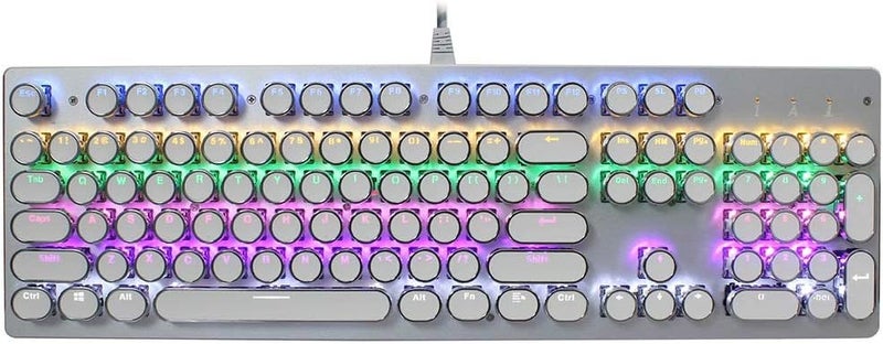 Light Mixing Play Teqing High Mechanical Keyboard Key Shaft 104 Full-Color Injection Button Key Conflict 44.5CM 13.7CM 3.2CM (Color : White) - Image 1