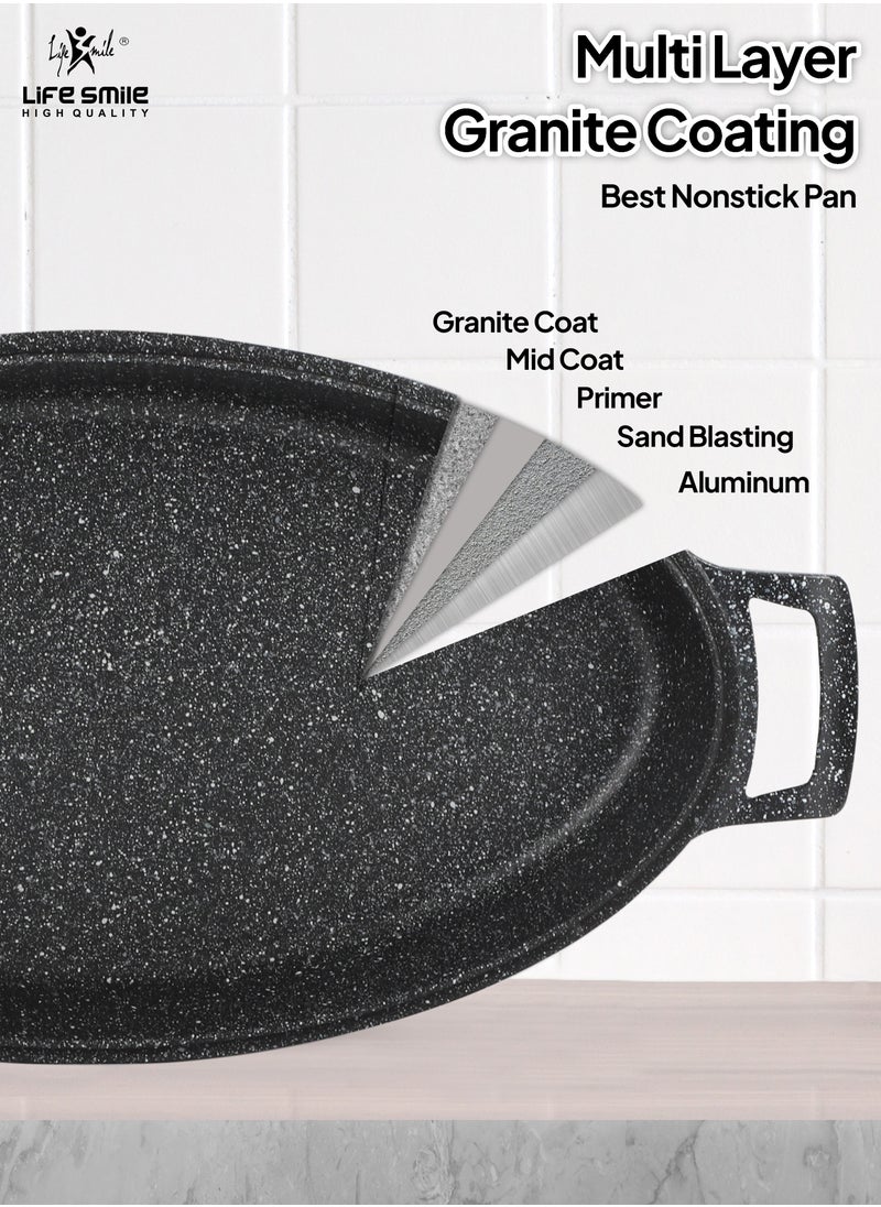 Life Smile - Fish Frying Pan With lid, Granite Coating Non Stick Oval Frying pan 100% PFOA FREE, Oven Safe - Image 1