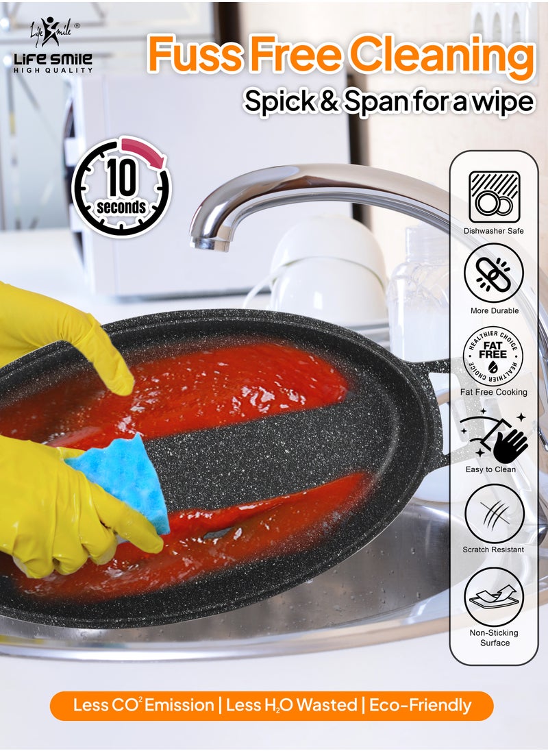 Life Smile - Fish Frying Pan With lid, Granite Coating Non Stick Oval Frying pan 100% PFOA FREE, Oven Safe - Image 1