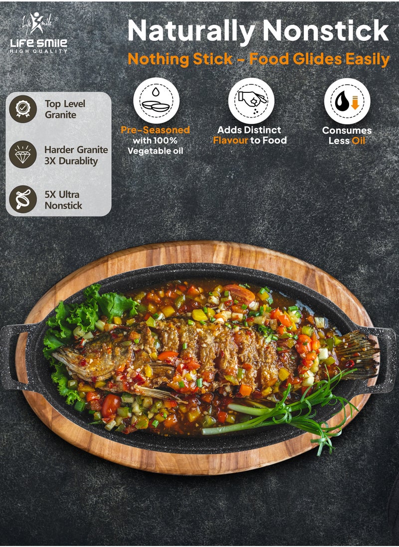 Life Smile - Fish Frying Pan With lid, Granite Coating Non Stick Oval Frying pan 100% PFOA FREE, Oven Safe - Image 1