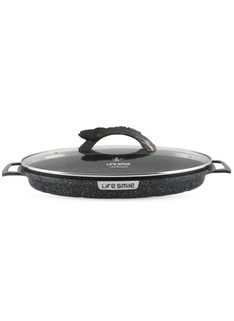 Fish Frying Pan With lid, Granite Coating Non Stick Oval Frying pan 100% PFOA FREE, Oven Safe