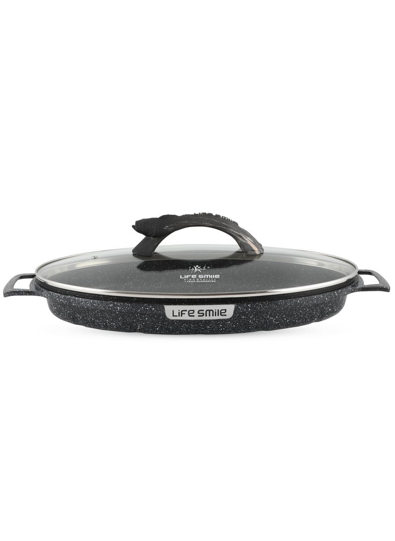 Life Smile - Fish Frying Pan With lid, Granite Coating Non Stick Oval Frying pan 100% PFOA FREE, Oven Safe - Image 1