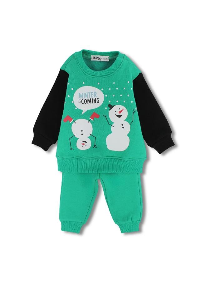 Ourkids Baby Boys Cotton Pajama Set – Green with “Winter is Coming” Print - Image 1