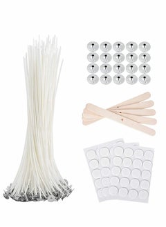KASTWAVE Candle Making Kit, Bulk Candle Wicks 80 Pcs 8 inch with 60Pcs Candle Wick Stickers, 5Pcs Wooden Candle Wick Centering Device and 20 Pcs Metal tabs for Soy Beeswax Candle Making  - Image 1