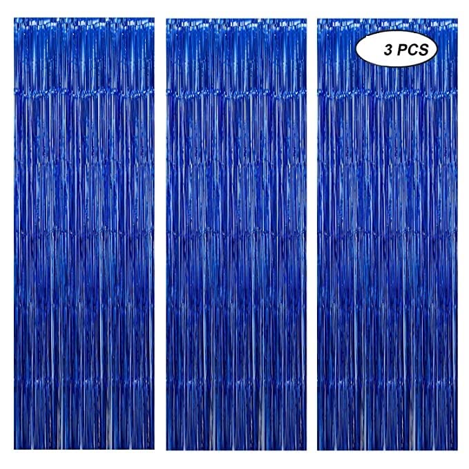 flavouredlove Foil Fringe Curtain(s) 3x6 Feet for Birthday, Anniversaries, Graduation, Retirement, Baby Shower Decoration (Pack of 3, Blue) - Image 1