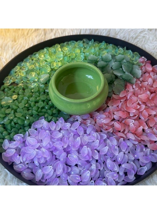Tiktok Glazed Lotus Lotus Nightlight Diy Lotus Ornaments Girls' Birthday Gift Handmade Gift Festival-Specifications:Ceramic Basin + Glass Leaves-Size:Single Glue Gun