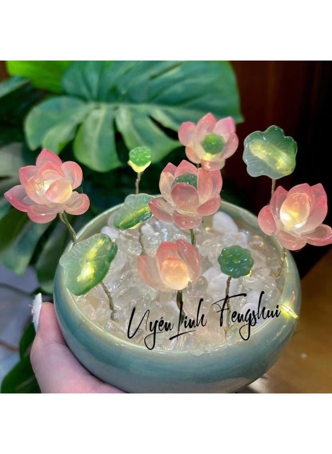 Tiktok Glazed Lotus Lotus Nightlight Diy Lotus Ornaments Girls' Birthday Gift Handmade Gift Festival-Specifications:Ceramic Basin + Glass Leaves-Size:Single Glue Gun