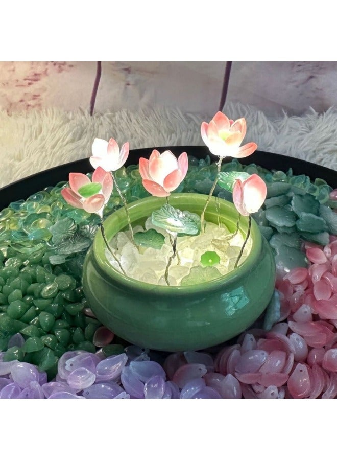 Tiktok Glazed Lotus Lotus Nightlight Diy Lotus Ornaments Girls' Birthday Gift Handmade Gift Festival-Specifications:Ceramic Basin + Glass Leaves-Size:Single Glue Gun
