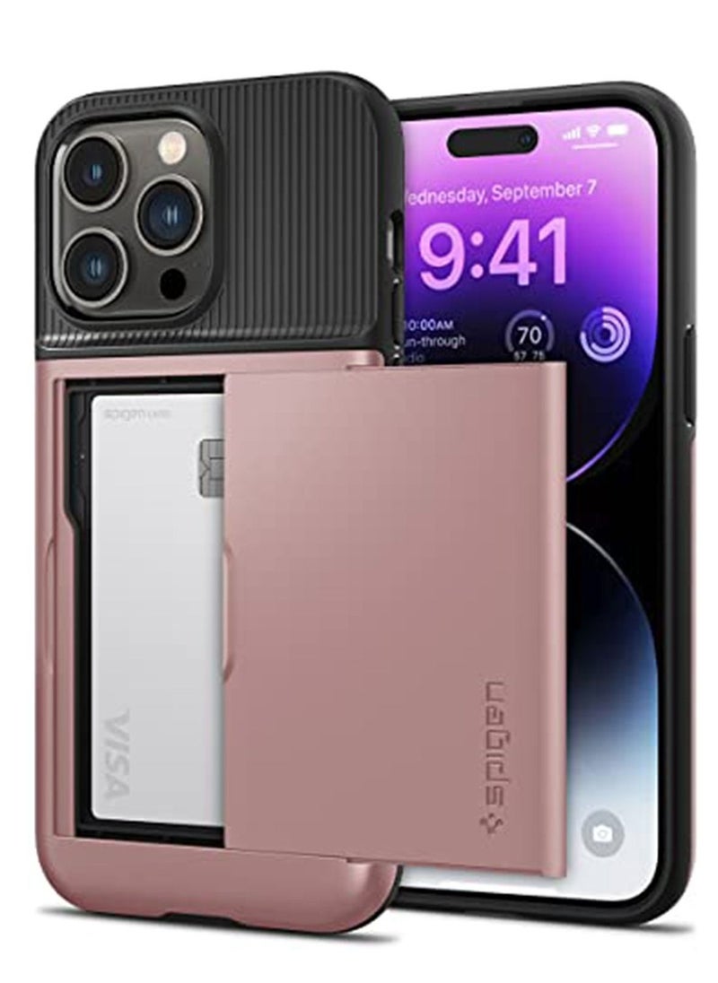 Spigen غطاء حماية Slim Armor CS لهاتف iPhone 14 Pro Max مع فتحة حامل البطاقة - ذهبي وردي 
