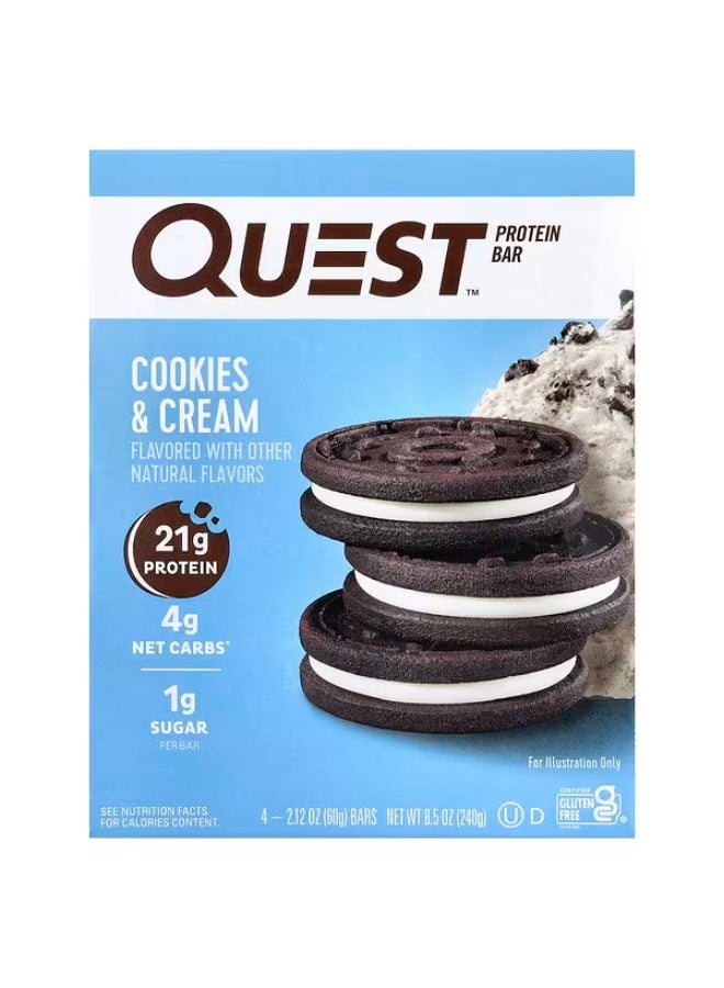 Quest Nutrition, Protein Bar, Cookies & Cream, 4 Bars, 2.12 oz (60 g) Each