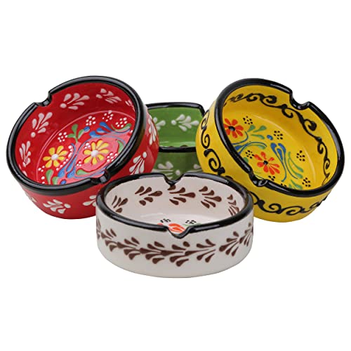 Ladem Group Ashtray Set for Indoor Outdoor Use Cigarette Ash Holder for Smokers Desktop Smoking Ash Tray - Home Office Decoration Hand-Paint Ceramic Cigar Ashtrays (4 Pcs - Red/Yellow/White/Green) - Image 2