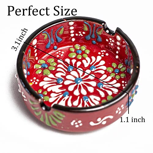 Ladem Group Ashtray Set for Indoor Outdoor Use Cigarette Ash Holder for Smokers Desktop Smoking Ash Tray - Home Office Decoration Hand-Paint Ceramic Cigar Ashtrays (4 Pcs - Red/Yellow/White/Green) - Image 3