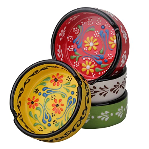 Ladem Group Ashtray Set for Indoor Outdoor Use Cigarette Ash Holder for Smokers Desktop Smoking Ash Tray - Home Office Decoration Hand-Paint Ceramic Cigar Ashtrays (4 Pcs - Red/Yellow/White/Green) - Image 1