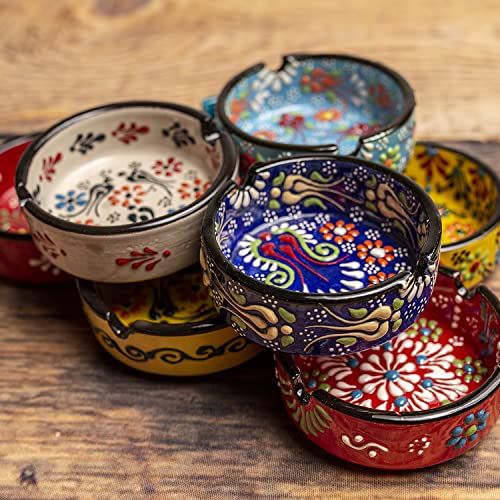Ladem Group Ashtray Set for Indoor Outdoor Use Cigarette Ash Holder for Smokers Desktop Smoking Ash Tray - Home Office Decoration Hand-Paint Ceramic Cigar Ashtrays (4 Pcs - Red/Yellow/White/Green) - Image 4