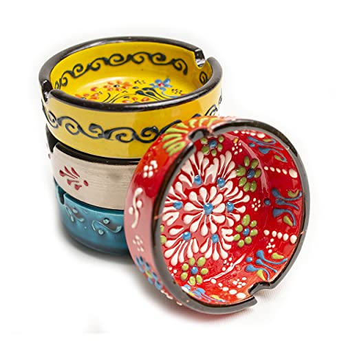 Ladem Group Ashtray Set for Indoor Outdoor Use Cigarette Ash Holder for Smokers Desktop Smoking Ash Tray - Home Office Decoration Hand-Paint Ceramic Cigar Ashtrays (4 Pcs - Red/Yellow/White/Green) - Image 5