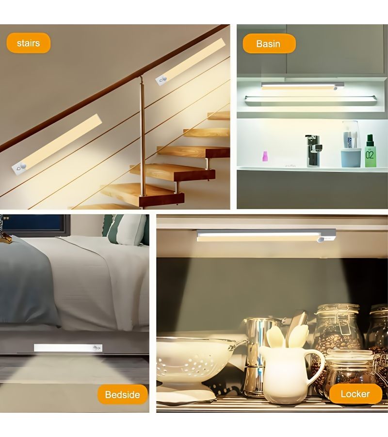 3 قطع من أضواء LED قابلة لإعادة الشحن مزودة بمستشعر حركة، طول 50 سم، ضوء بارد، مناسبة للخزائن والخزائن الحائطية والسلالم - Image 5