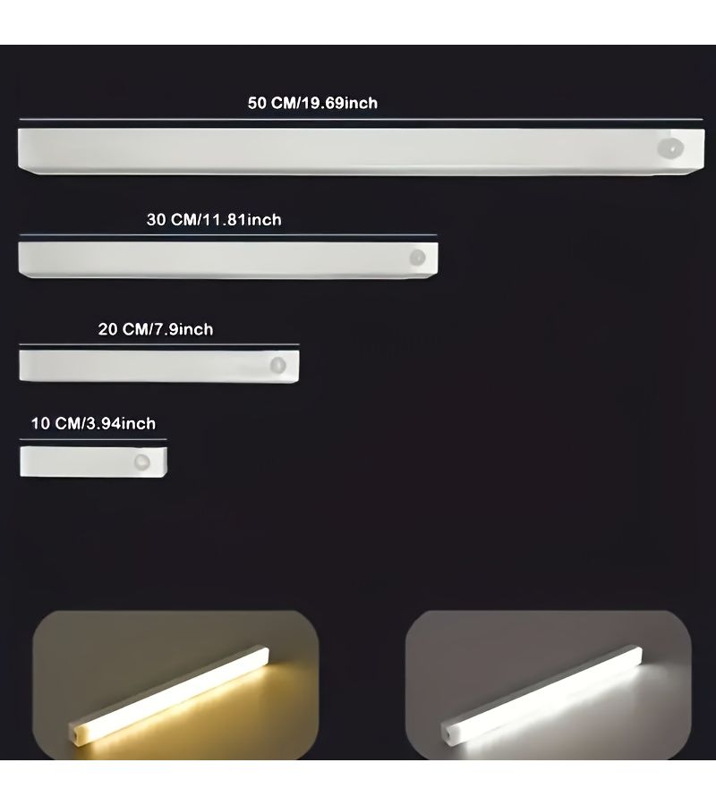 3 قطع من أضواء LED قابلة لإعادة الشحن مزودة بمستشعر حركة، طول 50 سم، ضوء بارد، مناسبة للخزائن والخزائن الحائطية والسلالم - Image 3