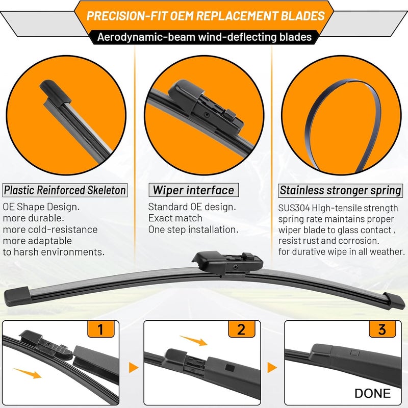 AUTOBOO 26"+18" Windshield Wipers With 11" Rear Wiper Blade Replacement for VW Golf, e-Golf, GTI 2015-2021 - Original Factory Quality (Pack of 3) - Image 5