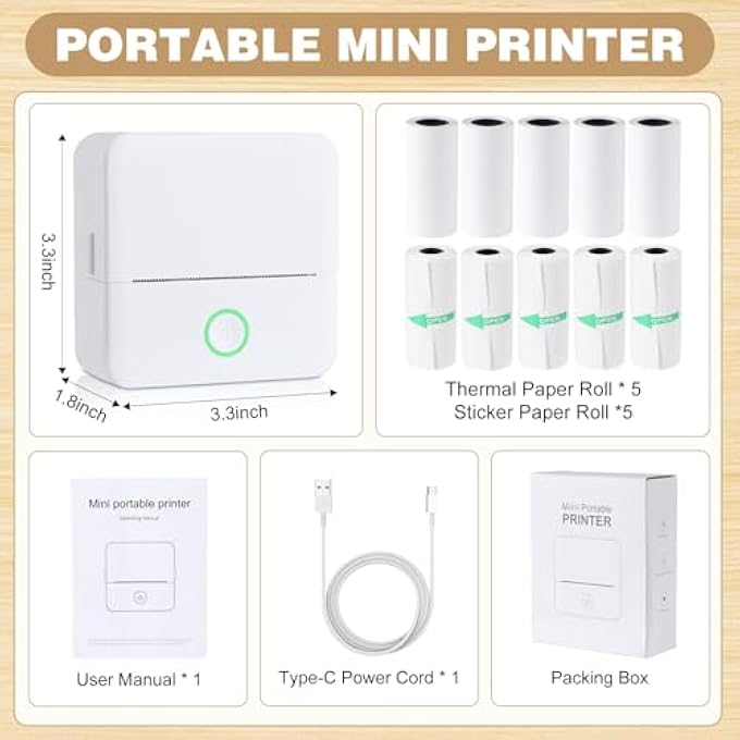 MINI STICKER PRINTER, STICKER MAKER MACHINE WITH 5 STICKER PAPER ROLLS, MINI PRINTER STICKER MAKER FOR LABELS/NOTES, COMPATIBLE WITH IPHONE, ANDROID PHONE & TABLET, WHITE - Image 3